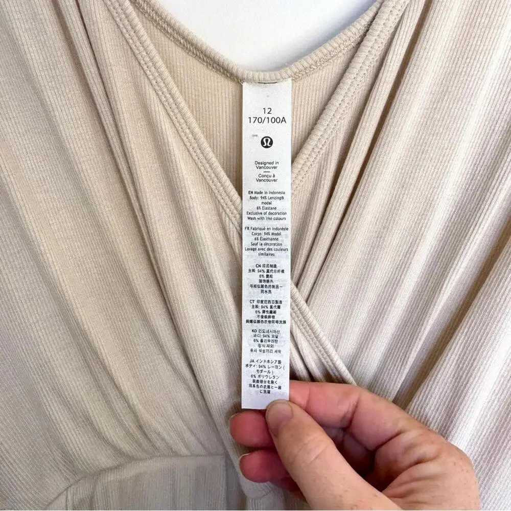 Lululemon Cropped Wide-Leg Ribbed Jumpsuit - Natural Ivory - 12